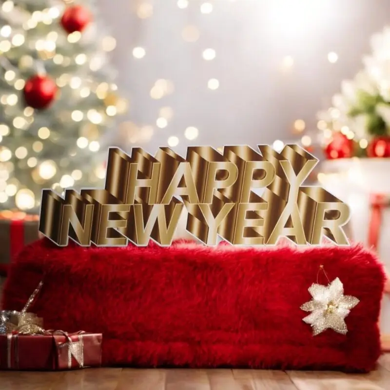 Gold Happy New Year Yazı Maketi Pano Dekor Süs - Ayaklı kulanım örnek