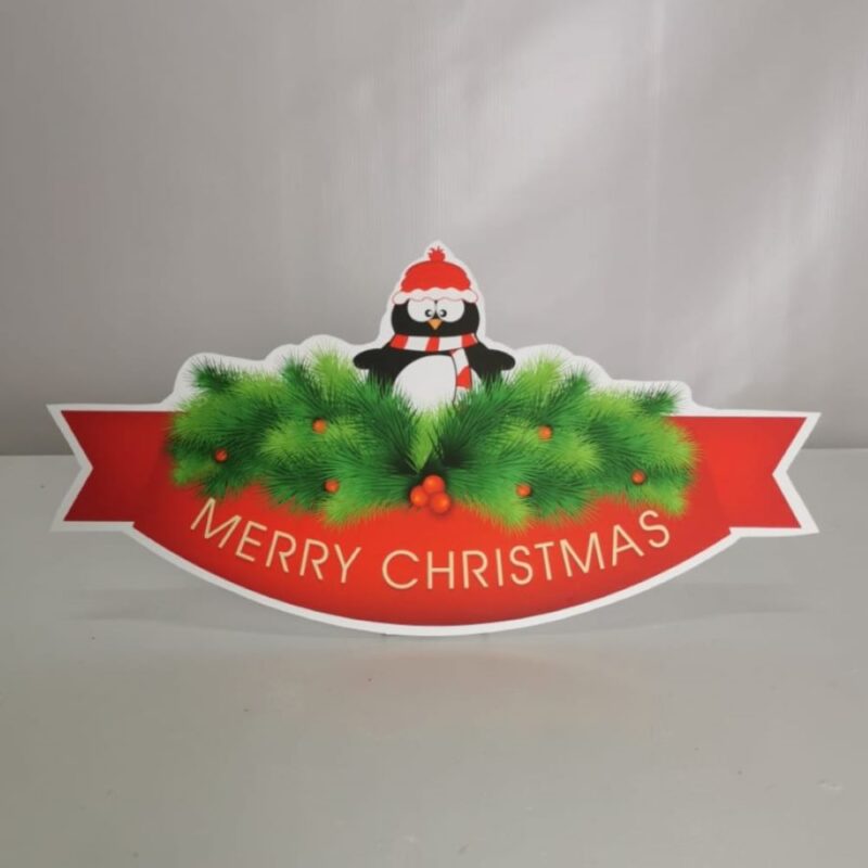 Penguenli Merry Christmas Yazı Maketi Pano Dekor Süs - Ayaklı